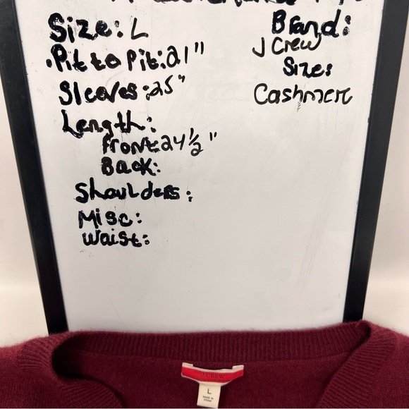 J Crew Women’s Deep Ruby 100% Cashmere Crew Neck Sweater Size L Soft Layering - Picture 7 of 14